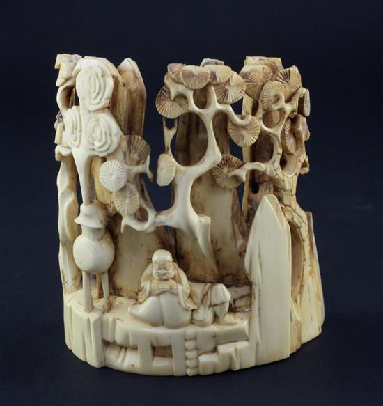 A Chinese mammoth ivory carving of Luohan, 14cm.